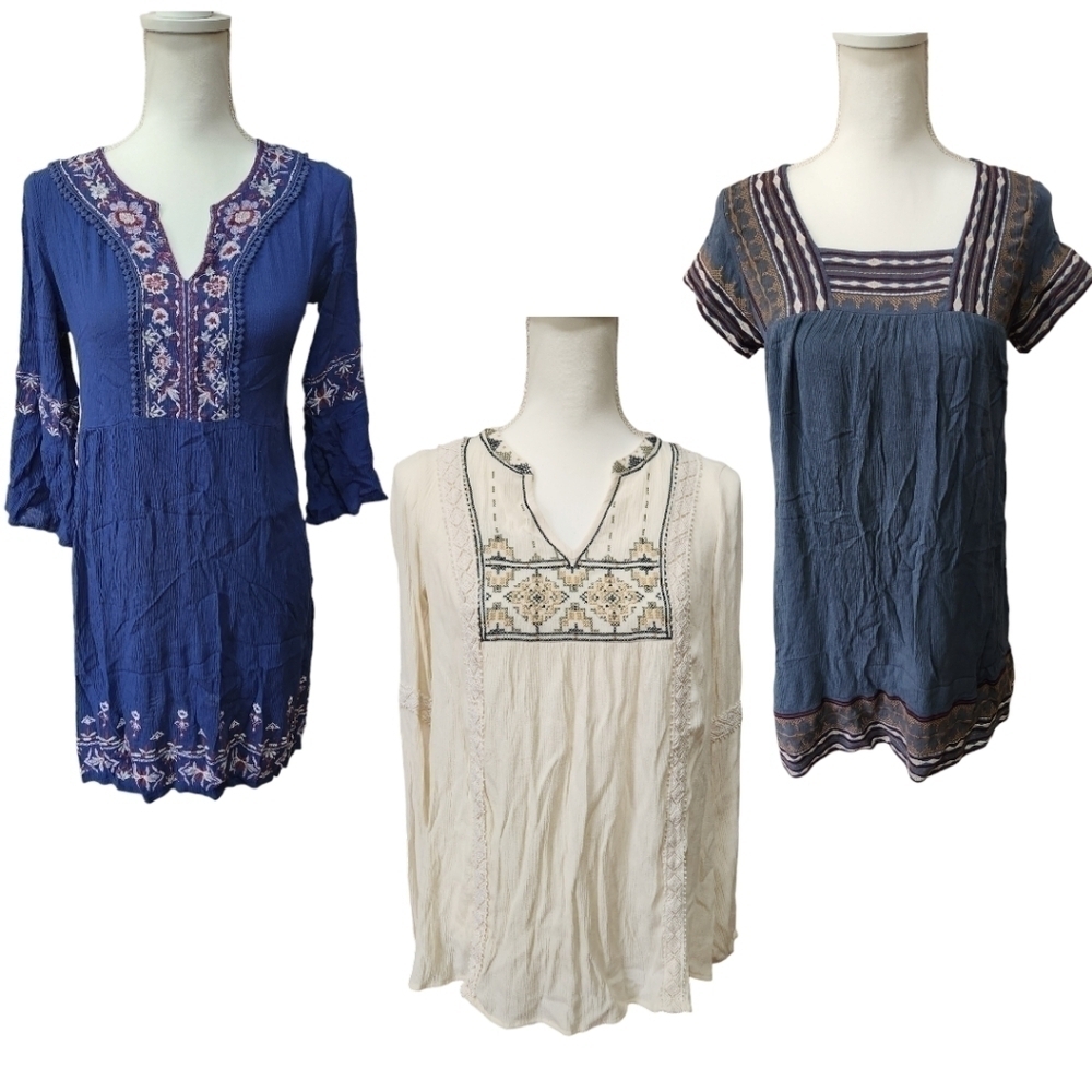 Lot of 3 Know Rose Embroidered Dresses and Embroidered Blouse, X-small